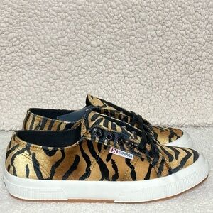 Superga Womens Animal Velvet Print Gold Fashion Sneakers Shoes SZ US 8.5 NWT